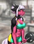  2020 5_fingers abs animated anthro black_body black_fur dragon eyebrows eyelashes female fingers fur furred_dragon horn midriff mykegreywolf navel pink_body pink_fur short_playtime solo 