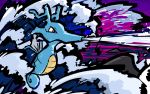  brine_(pokemon) brown_eyes creature from_side full_body gen_2_pokemon highres ishmam kingdra no_humans pokemon pokemon_(creature) profile solo water waves 