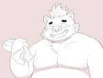  2020 anthro belly blush gouryou humanoid_hands kemono male mame_taro mammal moobs nipples overweight overweight_male simple_background solo suid suina sus_(pig) tokyo_afterschool_summoners video_games wild_boar 