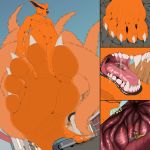  1:1 anthro canid canine claws feet fox fur hi_res kurama macro male male/male male_pred male_prey mammal mtfoxx naruto oral_vore orange_body orange_fur red_eyes solo tailed_beast teeth tongue vore 