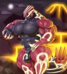  abs anthro anthrofied bulge clothed clothing glowing hi_res legendary_pok&eacute;mon looking_at_viewer male mineral_fauna muscular muscular_male navel nintendo partial_nudity pok&eacute;mon pok&eacute;mon_(species) pok&eacute;morph primal_groudon primal_reversion scalie solo speedo swimwear sxfpantera topless video_games volcano 
