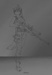  anthro canid canine canis clothed clothing digital_media_(artwork) female fur gun hair hi_res holding_object holding_weapon konami mammal metal_gear monochrome quiet ranged_weapon rifle simple_background sniper solo standing tridognait video_games weapon 