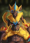  2020 absurd_res anthro black_body black_fur breasts duo female fur hand_holding hi_res legendary_pok&eacute;mon male male/female navel nintendo nipples nude pok&eacute;mon pok&eacute;mon_(species) sacrificabominat sex video_games yellow_body yellow_fur zeraora zoroark 