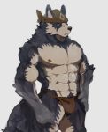  abs bandanna biceps biped black_nose blue_eyes canid canine canis clothing domestic_dog fur grey_body grey_fur hi_res husky kemo_coliseum loincloth male mammal multicolored_body multicolored_fur muscular muscular_male nordic_sled_dog pecs pubes solo spitz stakeho_lder tan_body tan_fur two_tone_body two_tone_fur volga 