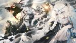  animal animal_ears arknights bird black_hair blue_eyes breasts cleavage cliffheart_(arknights) courier_(arknights) gloves gray_eyes gray_hair hat horns khanshin long_hair matterhorn_(arknights) pramanix_(arknights) short_hair shorts silverash_(arknights) sword weapon white_hair 