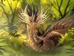  2020 claws day detailed_background digital_media_(artwork) dragon female feral forest grass hi_res horn membrane_(anatomy) membranous_wings outside scales scalie solo spines telleryspyro tree western_dragon wings 
