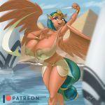  1:1 2020 5_fingers anthro anthrofied big_breasts breasts clothed clothing digital_media_(artwork) equid equine feathered_wings feathers female fingers friendship_is_magic hair huge_breasts kevinsano mammal my_little_pony open_mouth patreon pterippus short_hair signature solo somnambula_(mlp) spread_wings text translucent translucent_clothing url wings 