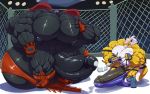  anthro balls big_balls big_muscles big_penis blackwargreymon bobert boxing_cage clothing digimon digimon_(species) erection fighting_ring fingerless_gloves footwear genitals gloves growth handwear horn huge_balls huge_muscles huge_penis hyper hyper_balls hyper_genitalia hyper_muscles hyper_pecs hyper_penis inflation male muscular nipples penis penis_growth pump shoes size_difference torn_clothing vein veiny_penis wall_(disambiguation) 