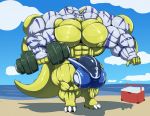  anthro balls beach big_balls big_muscles big_penis bobert bulge clothing cloud day digimon digimon_(species) dumbbell gabumon genitals horn huge_balls huge_muscles huge_penis hyper hyper_balls hyper_bulge hyper_genitalia hyper_muscles hyper_penis lifting male muscular nipples penis pocket_fridge sea seaside sky underwear water weights 