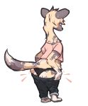  absurd_res african_wild_dog anthro barefoot black_body black_fur blush bodily_fluids butt canid canine clothed clothing fur head_tuft hi_res mammal nobby_(artist) panties simple_background solo standing sweat sweatdrop tan_body tan_fur tuft underwear white_background white_body white_fur 