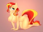  2020 all_fours anthro breasts digital_media_(artwork) equestria_girls equid eyelashes female hi_res horn looking_at_viewer mammal my_little_pony nipples nude simple_background smile solo sunset_shimmer_(eg) unicorn vincher 