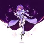  bangs dress fate/grand_order fate_(series) feather_trim fur-trimmed_dress fur_trim hair_between_eyes headpiece highres holding holding_wand marina_(mrn9) purple_dress purple_hair purple_ribbon red_eyes ribbon runes scathach_(fate)_(all) scathach_skadi_(fate/grand_order) tiara wand 