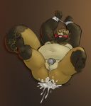  anus balls bdsm belly bodily_fluids butt canid canine chastity_cage chastity_device cum cum_in_ass cum_inside gag genital_fluids genitals gyobu hi_res izvy_(artist) male mammal navel overweight raccoon_dog spread_legs spreading tanuki tattoo tokyo_afterschool_summoners video_games 