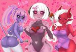  &lt;3 apron apron_only black_sclera breasts butt candy chocolate clothing demon female food hair hi_res holidays horn humanoid legwear mostly_nude nightlycatgirl nipples pink_body pink_skin purple_body purple_hair purple_skin red_body red_eyes red_skin ribbons stockings translucent valentine&#039;s_day white_hair 