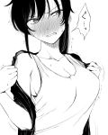  1girl blush breasts cleavage clenched_teeth collarbone commentary_request full-face_blush medium_breasts monochrome ponytail sasaki_fuuka solo sweat tamezou tank_top teeth trembling undressing watashi_ga_motenai_no_wa_dou_kangaetemo_omaera_ga_warui! 