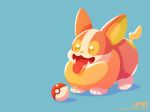  blue_background canid feral hi_res mammal nintendo pok&eacute;ball pok&eacute;mon pok&eacute;mon_(species) simple_background solo text uno_yuuji url video_games yamper 