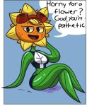  big_breasts breasts clothing crossed_legs electronic_arts english_text eyewear female flora_fauna flower goggles half-closed_eyes living_flower narrowed_eyes plant plants_vs._zombies plants_vs._zombies_heroes popcap_games sitting solar_flare_(pvz) solo solo_focus sunflower_(pvz) text unknown_artist video_games 