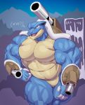  anthro anthrofied big_muscles dialogue hi_res looking_at_viewer male mega_blastoise mega_evolution musclegut muscular muscular_male nintendo pok&eacute;mon pok&eacute;mon_(species) pok&eacute;morph reptile scalie solo sxfpantera thick_thighs video_games 