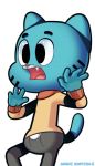  anthro blue_body blue_fur cartoon_network clothed clothing domestic_cat felid feline felis fur gumball_watterson mammal open_mouth simple_background solo standing teeth the_amazing_world_of_gumball tongue wani_ramirez waniramirez whiskers white_background wide_hips 
