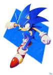  action_pose anthro blue_body blue_fur clothing eulipotyphlan fist footwear fur gloves green_eyes grin handwear hedgehog hi_res male mammal pose shoes simple_background smile solo sonic_the_hedgehog sonic_the_hedgehog_(series) uno_yuuji white_background 