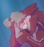  2019 anthro blonde_hair blush breath_of_the_wild buttofthewild duo eyes_closed fish hair humanoid humanoid_on_anthro humanoid_pointy_ears hylian interspecies kissing link male male/male mammal marine nintendo nude prince_sidon scar the_legend_of_zelda underwater video_games water zora 