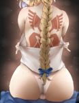  1girl absurdres ass bababababan back backless_outfit bare_shoulders blonde_hair braid command_spell fate/apocrypha fate_(series) highres jeanne_d&#039;arc_(fate) jeanne_d&#039;arc_(fate)_(all) long_hair panties sitting solo sweat underwear very_long_hair white_panties 