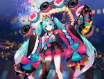  aqua_eyes aqua_hair choker cropped drums fan festival fireworks fuji_choko hatsune_miku instrument japanese_clothes long_hair skirt thighhighs twintails vocaloid waifu2x zettai_ryouiki 