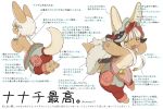  1other androgynous animal_ears artist_name blush closed_mouth eyebrows_visible_through_hair fangs furry helmet highres kawasemi27 long_hair looking_at_viewer made_in_abyss nanachi_(made_in_abyss) open_mouth smile tail text_focus translation_request twitter_username upper_teeth whiskers white_hair yellow_eyes 