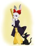  3:4 bow_ribbon broom cheek_tuft clothed clothing disney dress duo facial_tuft fully_clothed fur grey_body grey_fur judy_hopps lagomorph leporid looking_at_another mammal moromorowephi purple_eyes rabbit tuft zootopia 