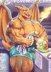  abs anthro bandage belt big_biceps blush bottomwear charizard clothed clothing cutoffs denim denim_clothing doctor fire hi_res looking_at_viewer male medical_instrument metapod muscular muscular_male nintendo partial_nudity pok&eacute;ball pok&eacute;mon pok&eacute;mon_(species) scientific_instrument shorts solo spread_wings stethoscope sxfpantera topless utility_belt video_games wings 