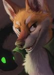  2020 anthro black_nose canid canine chest_tuft clothed clothing duo fox fur green_eyes inner_ear_fluff kebi mammal open_mouth open_shirt open_smile orange_body orange_fur reptile scalie shirt smile snake tangletorn topwear trell tuft whiskers white_body white_fur 