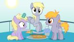  2017 7:4 absurd_res blonde_hair blue_body crackle_pop_(mlp) cub derp_eyes derpy_hooves_(mlp) digital_media_(artwork) dinky_hooves_(mlp) equid equine eye_contact female feral floating food friendship_is_magic genie glowing glowing_horn grey_body group hair happy hi_res horn levitation looking_at_another looking_at_viewer magic male mammal my_little_pony outside parclytaxel pizza pterippus sitting smile standing sun superabsurd_res telekinesis unicorn wings yellow_eyes young 