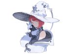  animal blue_eyes gloves hat mogumo original red_hair short_hair white witch witch_hat 