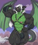  abs anthro big_biceps bulge clothed clothing dragon ear_piercing flexing harness hi_res jockstrap licking licking_lips male muscular muscular_male navel partial_nudity piercing solo spread_wings sxfpantera tongue tongue_out topless underwear wings 