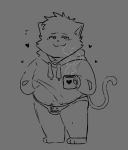  &lt;3 2020 anthro bulge clothing cute_fangs domestic_cat felid feline felis hoodie male mammal monochrome overweight overweight_male shyybuchi simple_background solo tired topwear underwear 