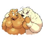  2020 anthro belly brown_body brown_fur duo eyes_closed fur hi_res hug hugging_from_behind male male/male mammal moobs nipples overweight overweight_male polar_bear simple_background suishou0602 ursid ursine white_body white_fur 