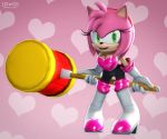  2020 3d_(artwork) amy_rose breasts cleavage clothed clothing cosplay digital_media_(artwork) eulipotyphlan female footwear gloves green_eyes handwear hedgehog hi_res high_heels mammal owo_sfm piko_piko_hammer rouge_the_bat shoes simple_background solo sonic_the_hedgehog_(series) source_filmmaker video_games 