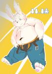  2015 96panda 96panda_hk absurd_res anthro big_dick_day blue_eyes bottomwear bulge clothing hi_res humanoid_hands kemono lagomorph leporid male mammal moobs nipples overweight overweight_male pants rabbit solo underwear 