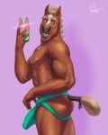  2020 4:5 anthro biceps butt clothed clothing equid equine green_eyes hi_res holding_object horse jockstrap male mammal nipples open_mouth rov simple_background solo tail_wraps teeth tongue topless underwear wraps 