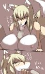  &lt;3 anthro big_breasts bodily_fluids breasts canid canine censored eyewear fellatio female genitals glasses hi_res huge_breasts inumatori licking male male/female mammal oral penile penis penis_lick sex sweat titfuck tongue tongue_out 