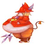  1:1 2020 anthro belly big_belly blonde_hair blue_eyes blush burmecian clothing female final_fantasy final_fantasy_ix freya_crescent hair hi_res mammal melee_weapon midriff overweight polearm rodent simple_background solo square_enix unknown_artist video_games weapon white_background 
