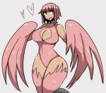  &lt;3 avian big_breasts breasts cleavage clothed clothing feathers female harpy hi_res inumatori pink_body pink_feathers simple_background solo white_background 