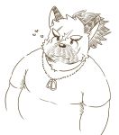  &lt;3 2020 anthro belly canid canine canis clothing cute_fangs domestic_dog kemono male mammal overweight overweight_male scar shirt simple_background solo tokyo_afterschool_summoners topwear video_games xzk yasuyori 