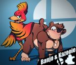  avian banjo-kazooie banjo_(banjo-kazooie) bent_over bird blush feathers hi_res kazooie mammal nervous rareware salamikii slightly_chubby smash_brothers smug ursid video_games 