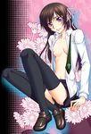  asano_akira bad_id bad_pixiv_id black_hair black_panties blush breasts brown_hair code_geass genderswap genderswap_(mtf) hair_ribbon long_hair luluko medium_breasts necktie nipples open_clothes open_shirt panties purple_eyes ribbon shirt shoes shorts solo thighhighs underwear 