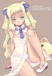  bad_id bad_pixiv_id blonde_hair dark_skin dress flat_chest green_eyes gundam gundam_00 gundam_00f gundam_meister_874 hair_ribbon hanayo haro highres kannagi_kaname long_hair mary_janes necktie nipples panties ribbon see-through sherilyn_hyde shoes underwear very_long_hair 