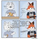  anthro bodily_fluids canid canine canis cheese comic cum dairy_products english_text food fox genital_fluids humor male mammal ralatable relatable sergal text wedge wolf 