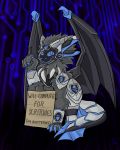  2020 4:5 bat_wings claws cybernetics cyborg dragon english_text flinters fur grey_body grey_fur hi_res machine male membrane_(anatomy) membranous_wings nude solo text wings 