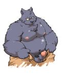  2020 anthro balls belly bottomwear brooz canid canine canis clothing domestic_dog erection genitals hi_res humanoid_hands humanoid_penis ishuzoku_reviewers kemono male mammal moobs navel nipples overweight overweight_male pants penis pubes scar simple_background solo suishou0602 white_background 