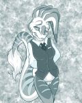 2020 4:5 anthro bottomless breasts clothed clothing female flinters genitals hi_res lizard maren_(tenpoundhammer) necktie pussy reptile scalie solo stripes tail_tuft tuft 
